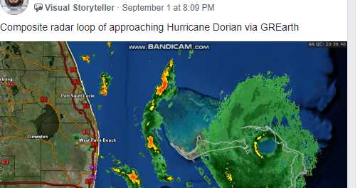 Screenshot of the GRLevelX users group, demonstrating a member's post and associated photo about Hurricane Dorian.